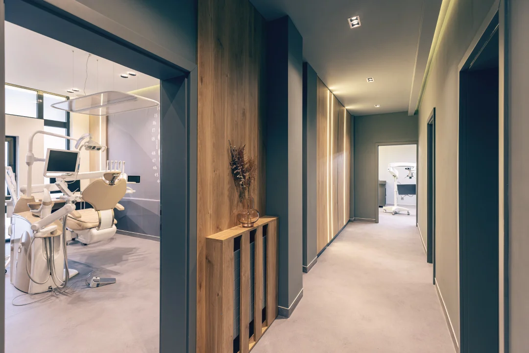 Modern dental office interior hallway and examination room